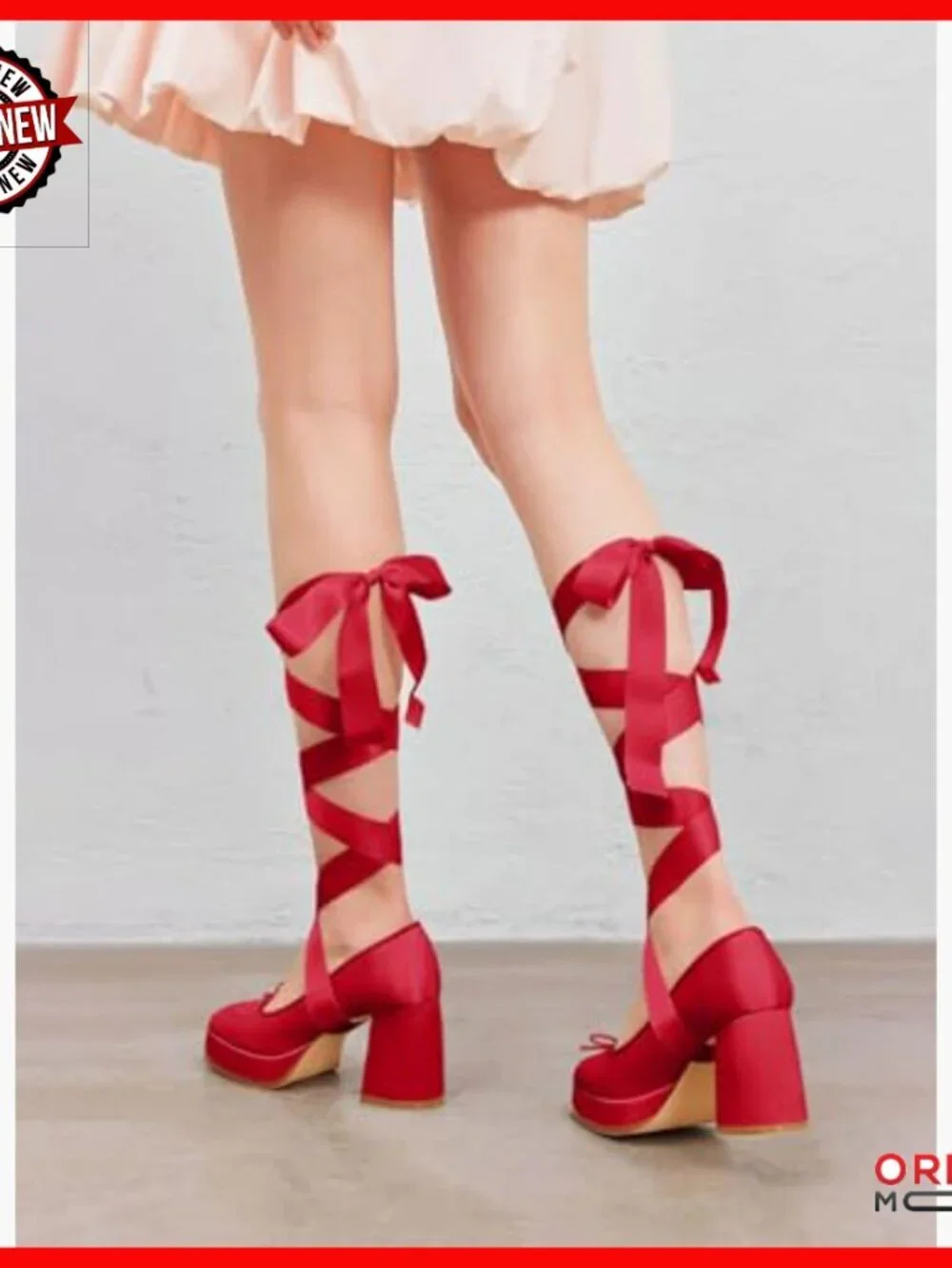 Platform Pumps with Adjustable Lace Straps, 3.5 Inch Chunky Heels, Square Toe